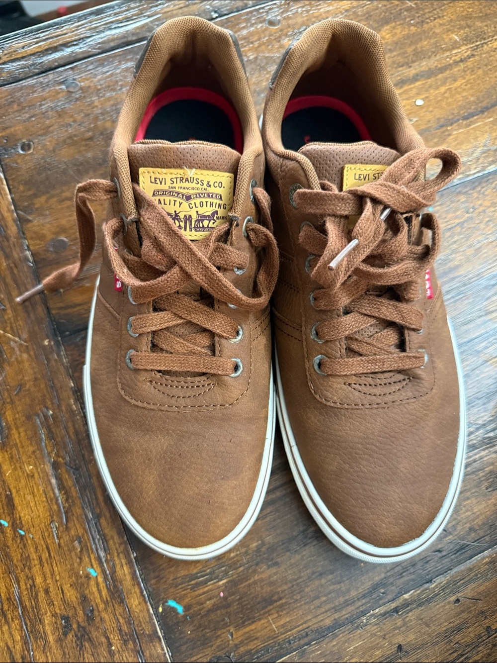 Levi's Men's Miles Tumbled WX Brown Leather Tennis Shoes Size 9.5